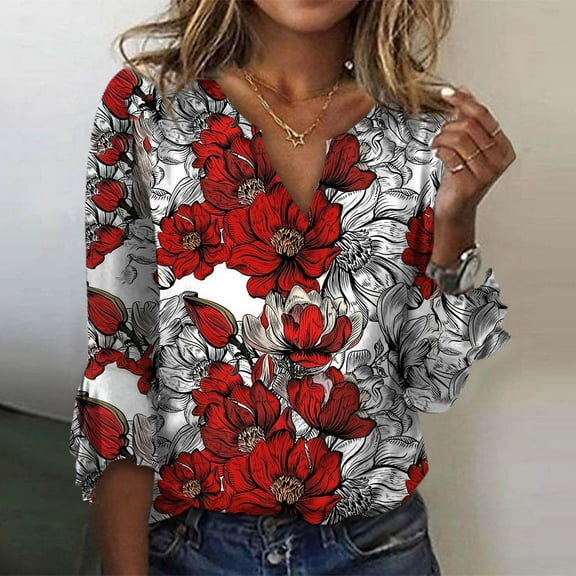 Herrnalise Womens fashion Fashion Woman V Neck Three Quarter 3/4Sleeve T Shirt AutumnBlouse Tops Sweatshirt Christmas Gifts For Women