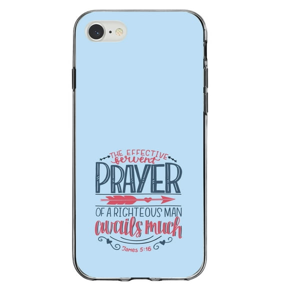 DistinctInk Clear Shockproof Hybrid Case for iPhone 7 8 SE (2020 Model) 4.7" Screen TPU Bumper Acrylic Back Tempered Glass Screen Protector - James 5:16 - Effective Fervent Pray of a Righteous Man