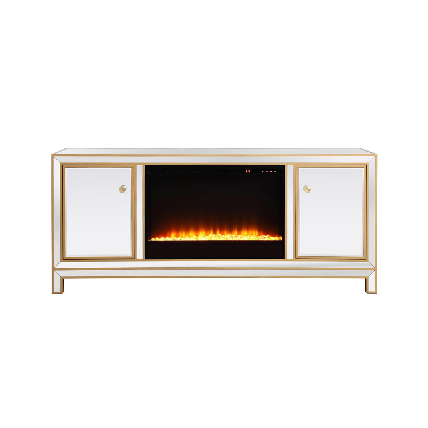 Elegant Decor Reflexion 60 in. mirrored tv stand with crystal fireplace in gold