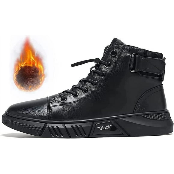 Botas altas informales de cuero negro, botines con plataforma para hombre, impermeables, antideslizantes y cálidas.
