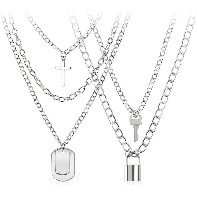 BVROSKI Lock Key Pendants Chains Necklace Set for Eboy Egirl Men Male Emo  Goth Women Teen Girls Boys Jewelry Pack for Pants Punk Play