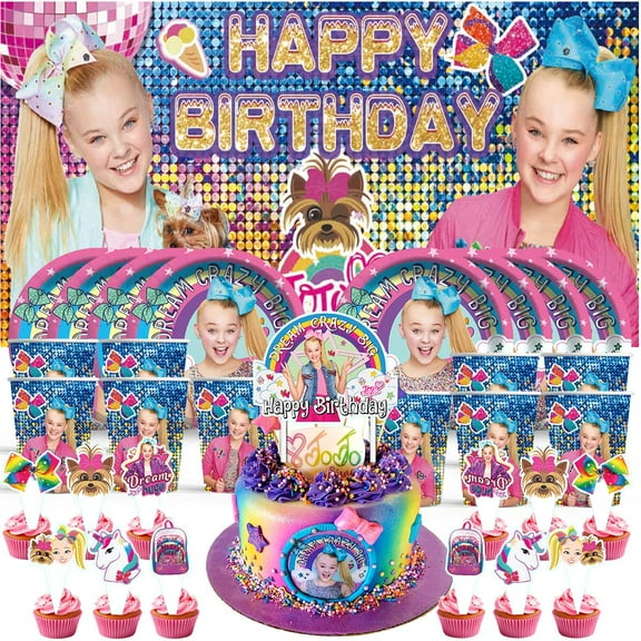 JOJO Siwa Birthday Cups Party Supplies Decor Backdrop Paper Plates Fans Decorations Banner