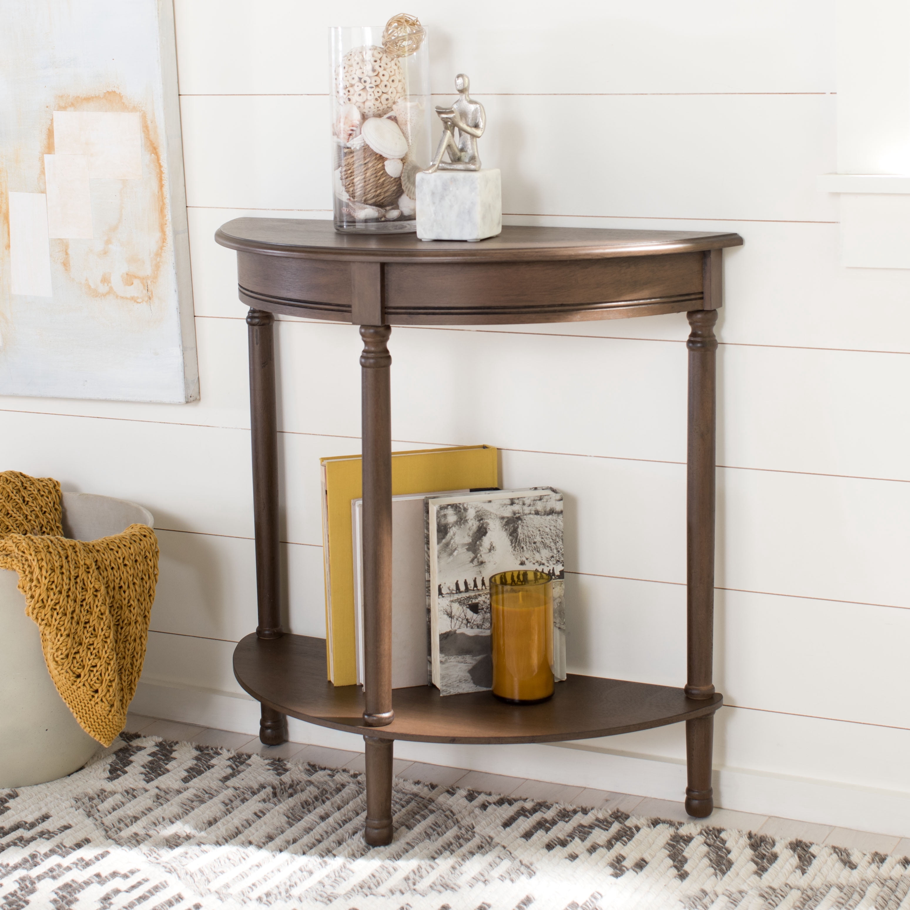 SAFAVIEH Tin.sley French Half Round Console Table, Brown (28 in. W