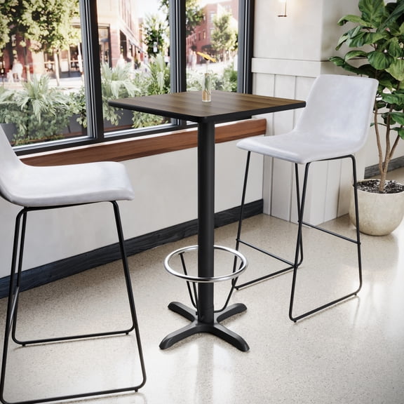 Emma   Oliver 24" Square Walnut Laminate Bar Table Top-22"x22" Base/Foot Ring