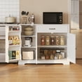 thumbnail image 5 of Coffee Bar Cabinet, Lofka 42" Farmhouse Kitchen Storage Sideboard Buffet Cabinet with 8 Shelves & 1 Drawer, Multifunctional Console Table for Dining Room Living Room Entryway Home Coffee Station, Whi, 5 of 12