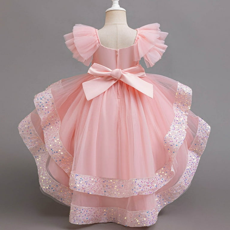 WXDDY Girls' Tulle Flower Princess Wedding Long Sleeve Dress for