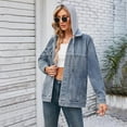 thumbnail image 5 of Dezsed Jean Jacket Women Women's Fashionable Solid Color Lapel Long Sleeved Hooded Denim Jacket Top Blue XL, 5 of 7