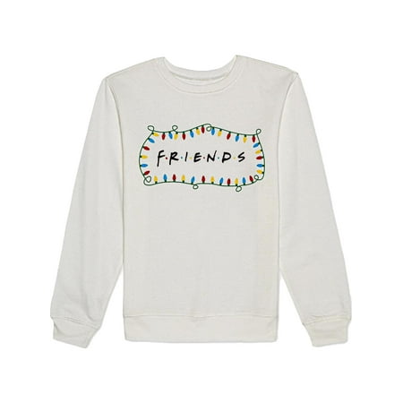 Warner Bros. Womens Juniors Friends Holiday Printed Christmas Sweatshirt White M