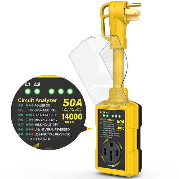 Kohree 50 Amp RV Surge Protector with Circuit Analyzer, 14000J Waterproof Power Guard, ETL Certified with LED Indicators for Campers, Travel Trailers
