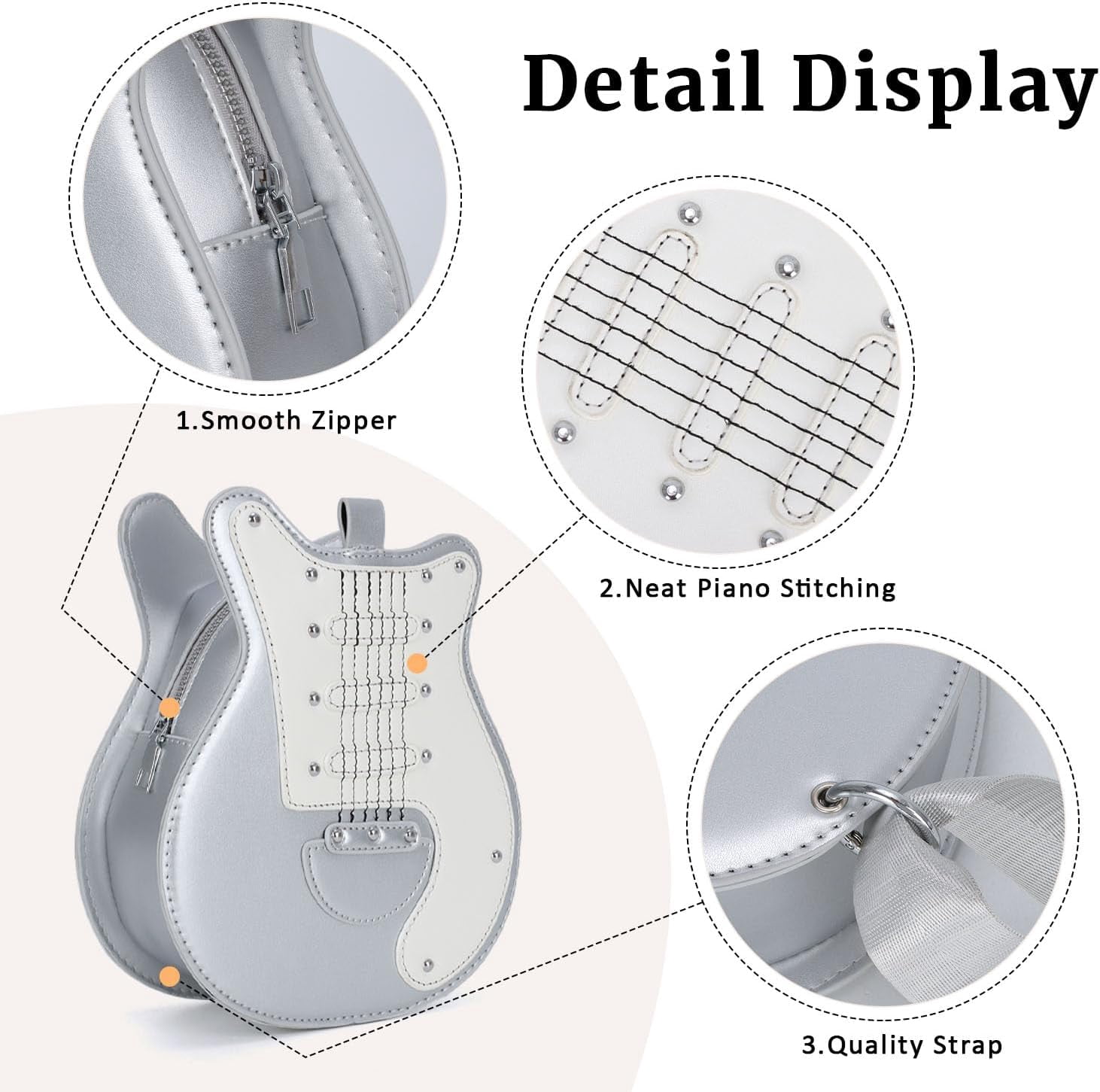 Guitar Shaped Shoulder Bag for Women Rivet Creative Crossbody Handbag Music Crossbody Tote