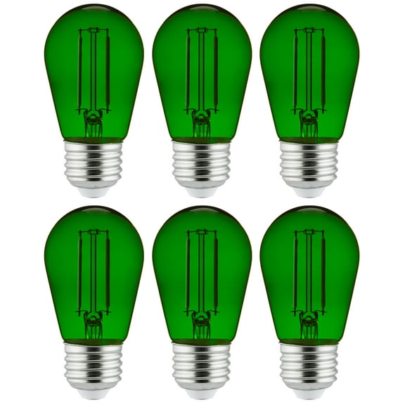 Diodesy- Pack of 6 S14/LED/FS/2W/TG/6PK S14 LED Green Christmas Replacement String Light Bulb, Shatterproof Vintage Edison Look, E26 Filament Decorative Outdoor Bulb for Patio Garden Wedding Halloween