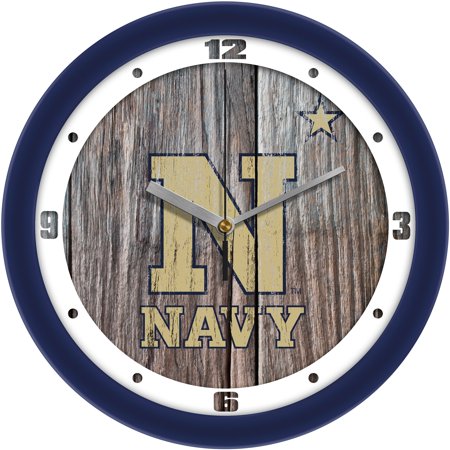 Navy Midshipmen 11.5'' Suntime Premium Glass Face Weathered Wood Wall Clock