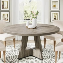 JESTOP 47" Round Dining Table Wood Kitchen Table for Dining Room, Farmhouse Dinner Table with Wooden Tabletop and Cross Base, Rustic Dining Room Table for Dining Room/Living Room/Parlor