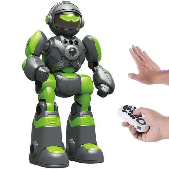 RC Robot Intelligent Programmable Toy for Kids Ages 3-8, Voice Recording and Playback, Remote Control with Gesture Control, Music Dance and LED Lights