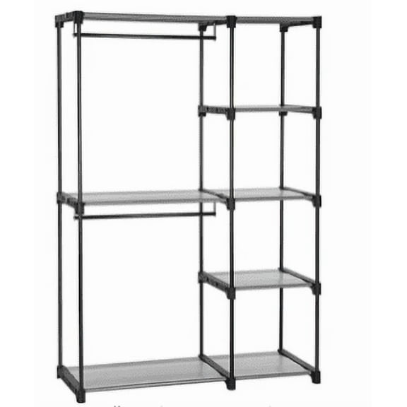 Portable Closet Freestanding Closet Organizer Clothes Rack with Shelves Hanging Rods Storage Organizer for Cloakroom, Bedroom Gray