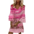 thumbnail image 2 of TIMIFIS Robes de Retour à la Maison Mode Femmes Été Décontracté Col en V Imprimé Manches 3/4 Pli Robe Mini Mode Automne pour Femmes, 2 of 7