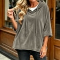 thumbnail image 6 of Dpjklzsn Women's Oversized Velour Hoodie Poncho, Drawstring V Neck Relaxed Pullover Top, 6 of 8