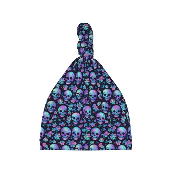 Balery Skull purple flower Pattern Baby Beanie, Knotted Baby Hat, Infant Hat, Newborn Beanie, Adjustable Beanie, Baby Cap, Newborn Headwear
