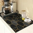 thumbnail image 4 of Coffee Mat for Countertops, Marble Hexagon Black Gold Dish Drying Mat 2 Pcs for Kitchen Coffee Bar Accessories, Coffee Maker Espresso Machine Dish Rack Hide Stain Rubber Backed 12x19In, 4 of 6