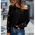 thumbnail image 2 of Black M Women's Top - Off Shoulder Batwing Sleeve, Solid Color, Loose Casual and Comfortable, 2 of 6