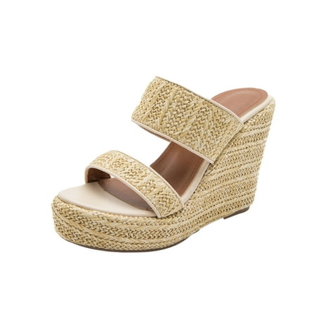 

VKEKIEO Women s Shoes Fashion Minimalistic Solid Color Weave Thick Bottom Slope Heel Sandals Slippers Flip Flop