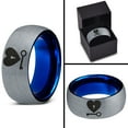 thumbnail image 4 of Tungsten Heart and Key Band Ring 8mm Men Women Comfort Fit Blue Dome Brushed Gray Polished, 4 of 4