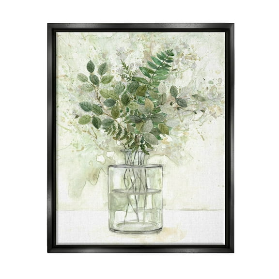 Stupell Industries Herb Plant Arrangement Vase Graphic Art Jet Black Floating Framed Canvas Print Wall Art, Design by Carol Robinson