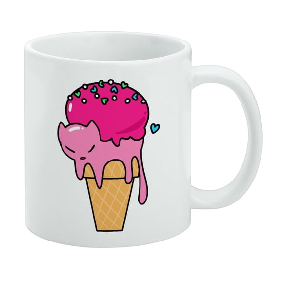 Cute Meowlting Melting Cat Ice Cream Cone White Mug