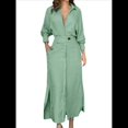 thumbnail image 1 of Vestido Maxi Informal de Otoño para Mujer, con Solapa, Abertura, Antiarrugas, y Bolsillos para Vacaciones Amarillo Verde L, 1 of 5