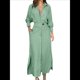thumbnail image 1 of Vestido Maxi Informal de Otoño para Mujer, con Solapa, Abertura, Antiarrugas, y Bolsillos para Vacaciones Amarillo Verde M, 1 of 5