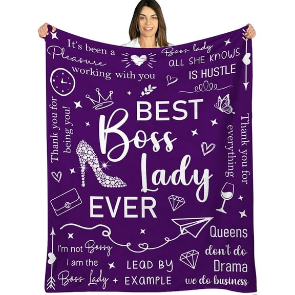 Boss Lady Gifts for Women Purple, Bosses Day Gifts for Her Throw Blanket for Couch, Boss Lady Office Decor, Best Boss Gifts for Women, Boss Christmas Birthday Gifts (50"x60")