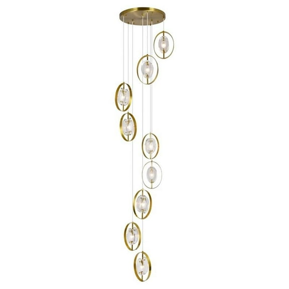 CWI Lighting Iris 9 Light Contemporary Metal Pendant in Brass