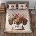 thumbnail image 2 of Happy Mother's Day Dachshund with Flower Crown and Greeting Card Quilt Bedding Set Wiener Dog Lover Gifts Idea 1 Blanket Bed Cover 2 Pillowcases - 13004, 2 of 5