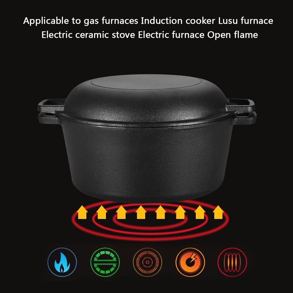 Zerodis Double Dutch Oven, Enameled Double Dutch Oven, 2 in 1 Seasoned