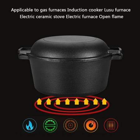 Greensen 2 In 1 Seasoned Cast Iron Double Dutch Oven Combo Cooker