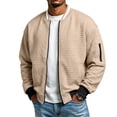 thumbnail image 2 of Vxararl Men Winter Bomber Windbreaker Jacket, Full Zip Baseball Collar Varsity Casual Long Sleeve Outer Coat with Side Hand Pockets for Commuting Travel Outdoor Daily Wear Khaki XL, 2 of 7