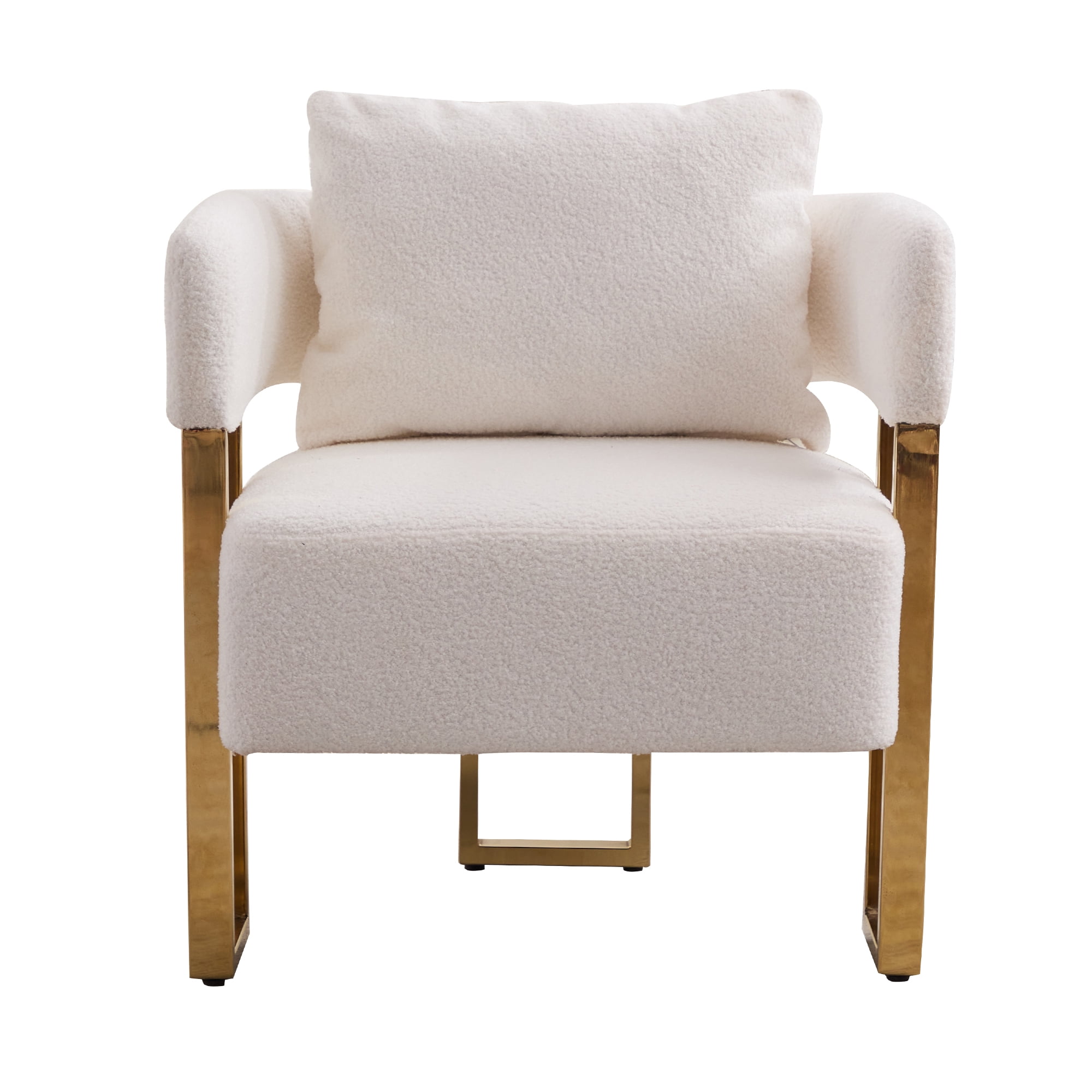 Leumius Teddy Accent Chairs Set of 2,Morden Upholstered Armchair Dining Side Chairs with Gold Metal Legs for Dining Kitchen Living Room,White