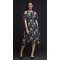 thumbnail image 3 of Bimba Robe Midi à Épaules Dénudées pour Femmes, Tunique de Fête, Manches Volantées, Imprimé d'Oiseaux Bleus - X-Small, 3 of 6