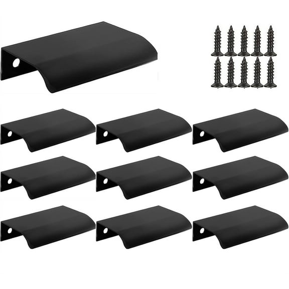 NOGIS 10 Pack Finger Edge Pull, 80mm/3.15" Arc Aluminum Concealed Handle, Back Mount Finger Edge Tab Pull for Kitchen Door Drawer Cabinet with Screws and Screwdriver -Black