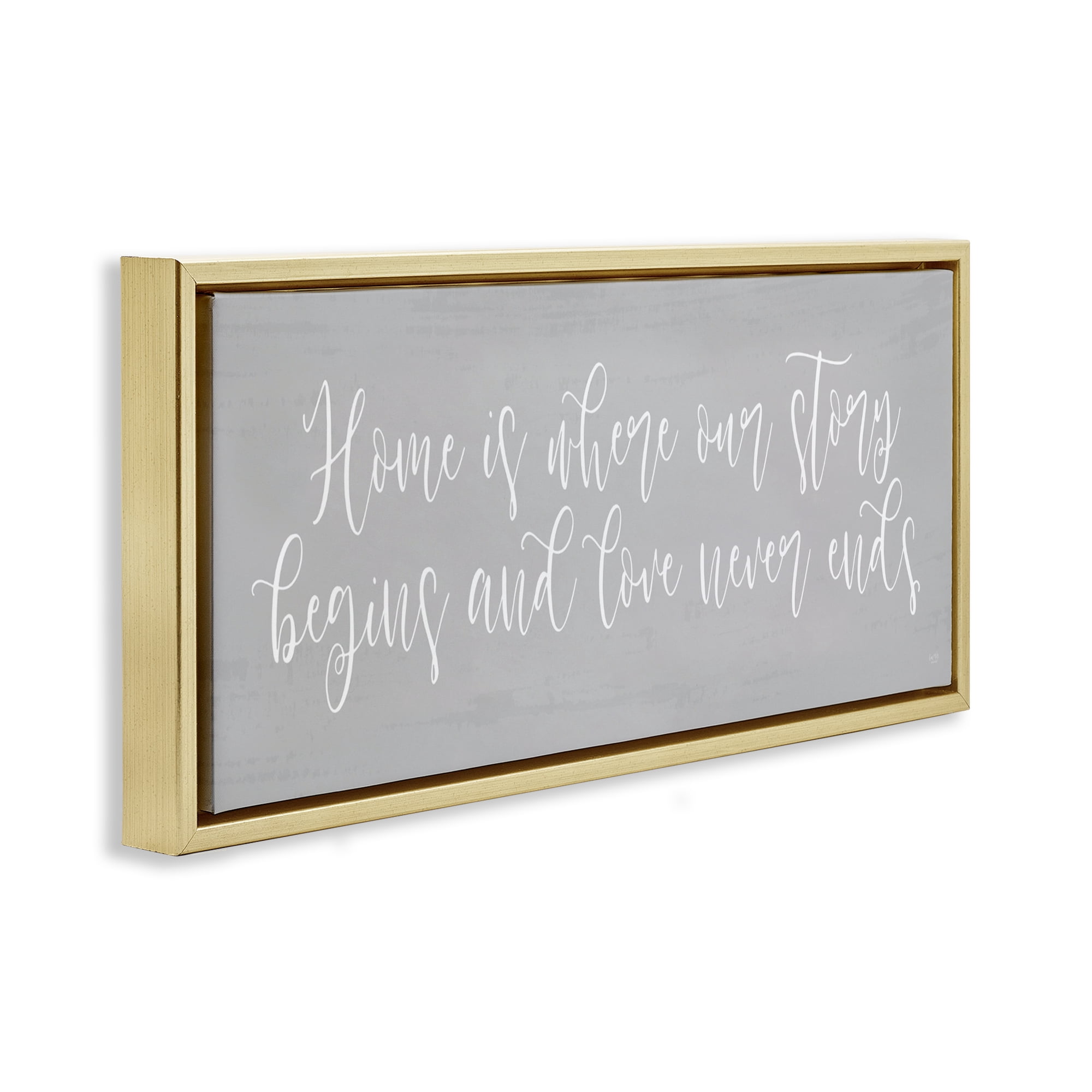Stupell Industries Love Never Ends Sentiment Gold Framed Floater Canvas Wall Art, design by Lux + Me Designs