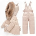 thumbnail image 4 of lnmuld Two Piece Girls Insulated Snowsuit Set Winter Warm Padded Jacket with Hood and Bib Overalls Windproof Outdoor Play Gear for Toddlers Size:2-3 Years, 4 of 6