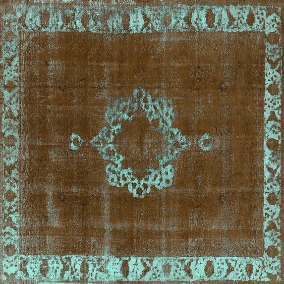 Ahgly Company Machine Washable Indoor Square Oriental Turquoise Blue Industrial Area Rugs, 6' Square