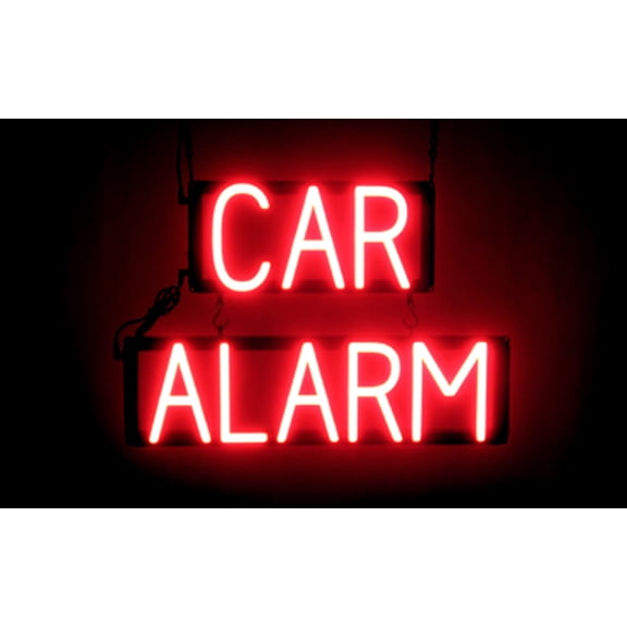 SpellBrite CAR ALARM LED Sign for Business. 21.8" x 15.0" Red CAR ALARM Sign Has Neon Sign Look With Energy Efficient LED Light Source. Visible from 500+ Feet, 8 Animation Settings.