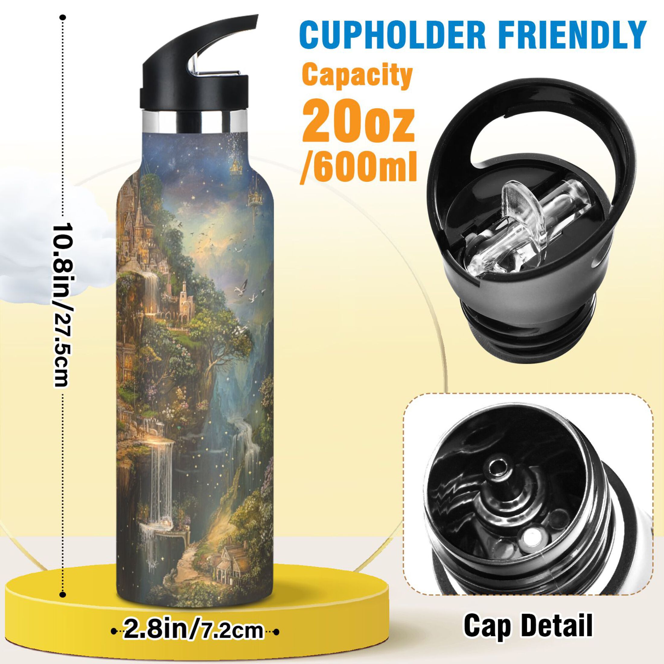 600ML Stainless Steel Insulated Cup Sports Water Bottle Portable Thermos Cup Water Glasses Insulated Tumblers Convenient and Durable Magic Castle