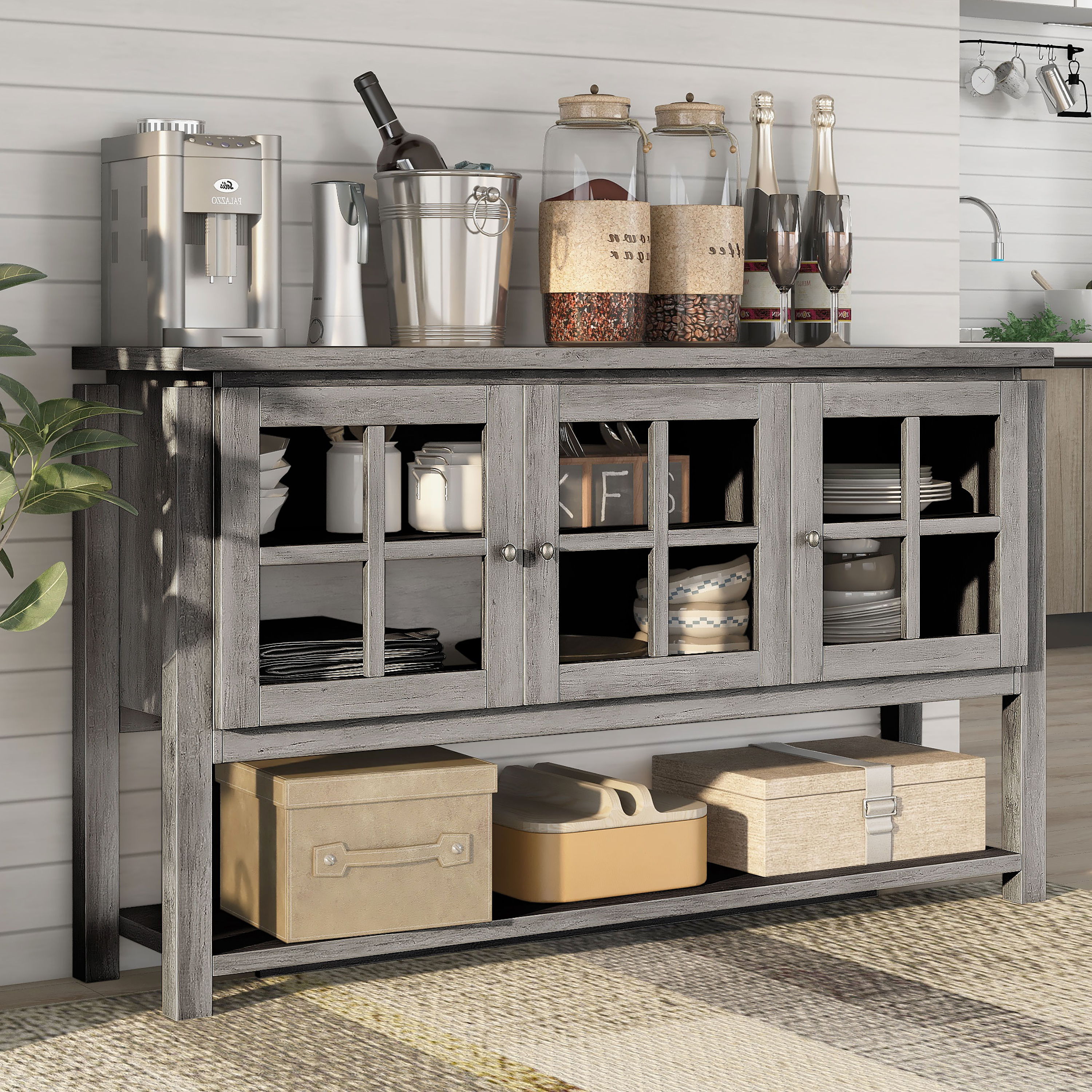 Furniture of America Chico Contemporary Wood 5-Shelf Buffet, Gray Oak