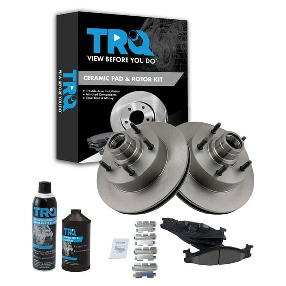 TRQ Front Ceramic Brake Pad & Rotor Kit w/Chemicals for Ford E150 Van BKA16272 Fits select: 1994-2003 FORD ECONOLINE
