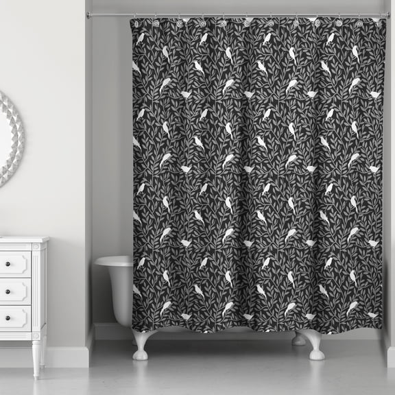 Creative Products Birds On Leaves Black 71 x 74 Shower Curtain
