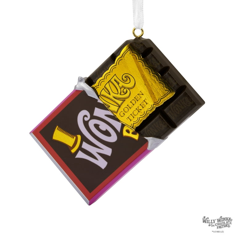Hallmark Willy Wonka and The Chocolate Factory Wonka Bar with Golden Ticket  Ornament, 0.18lbs 