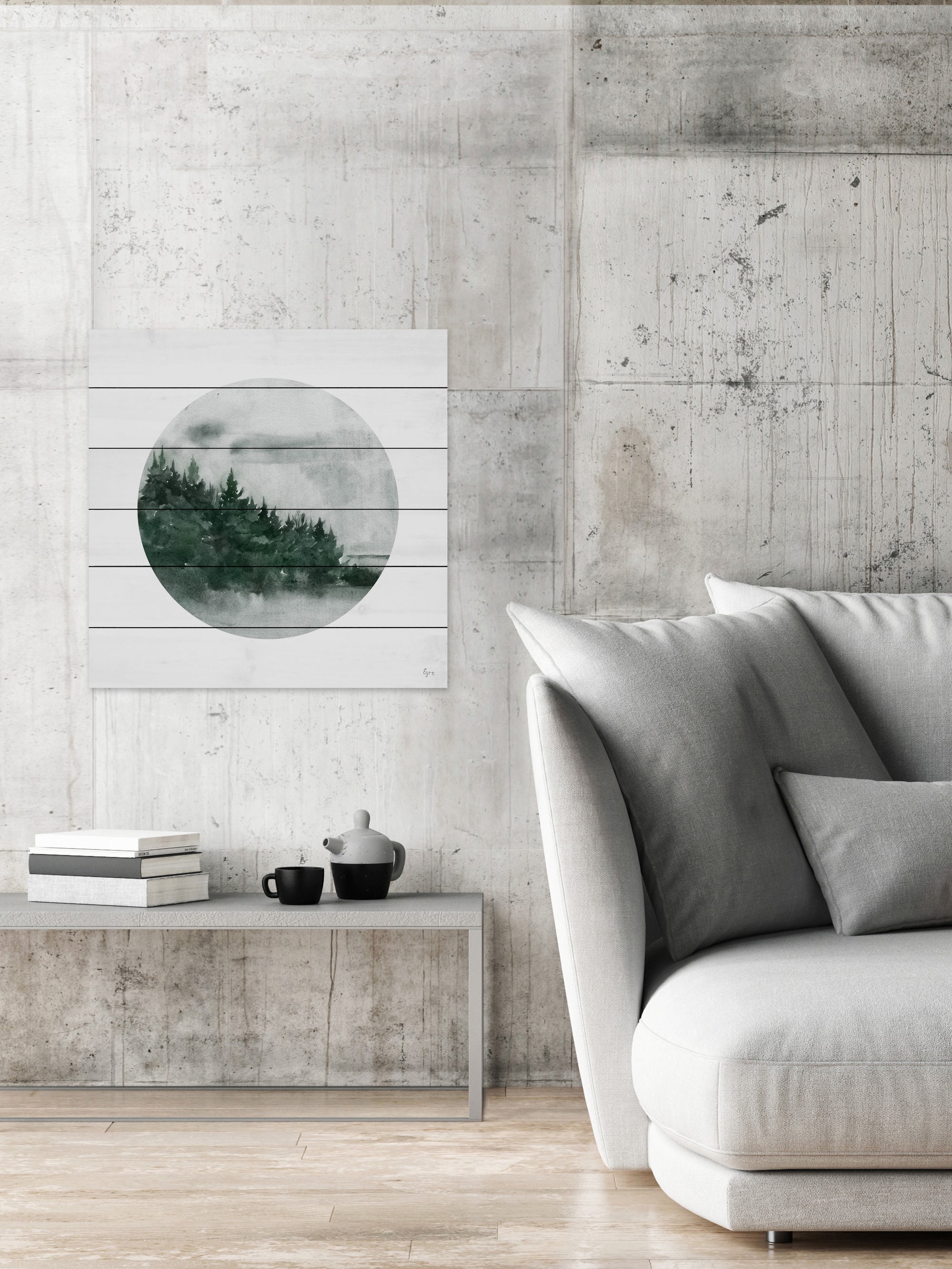 Forest Dusk Painting Print on White Wood
