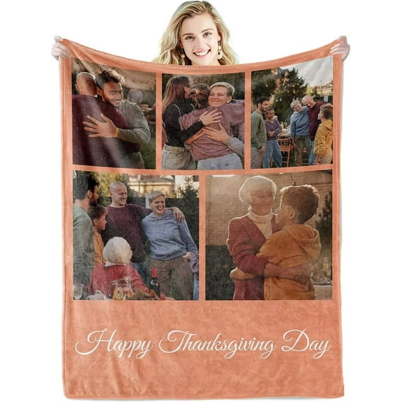 AISENIN Custom Blanket with Text Picture Collage Customized Throw Blankets Birthday Anniversary Wedding Gifts Personalized for Dad Mom Kids Dogs Friends Couples
